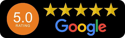 A google logo with five stars in front of it.